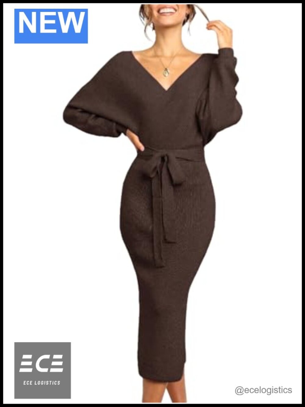 Women's Maxi Sweater Dress Long Sleeve Batwing Wrap V Neck Fall Dress